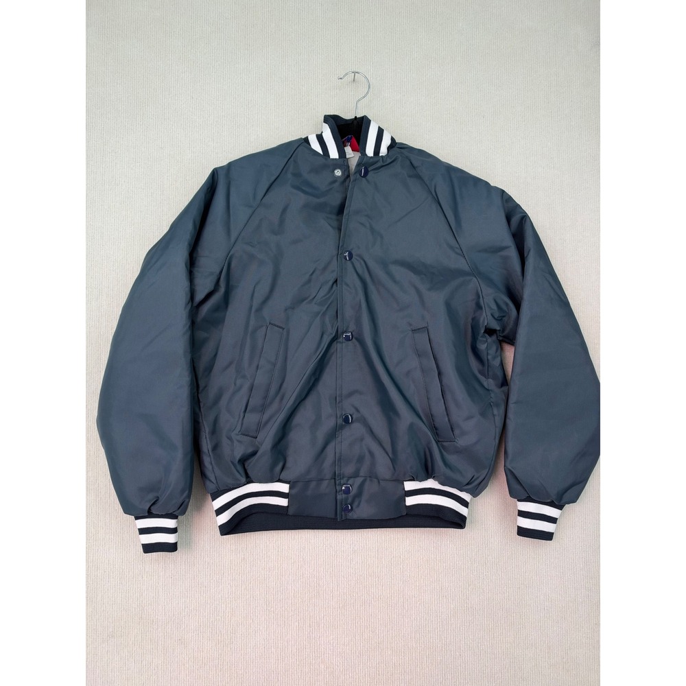 ASW Jackets Mens Navy Blue Satin Varsity Bomber Jacket Quilted Lined Made in USA